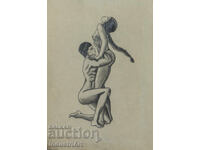 Desen erotic cu creion, portret, corpuri goale