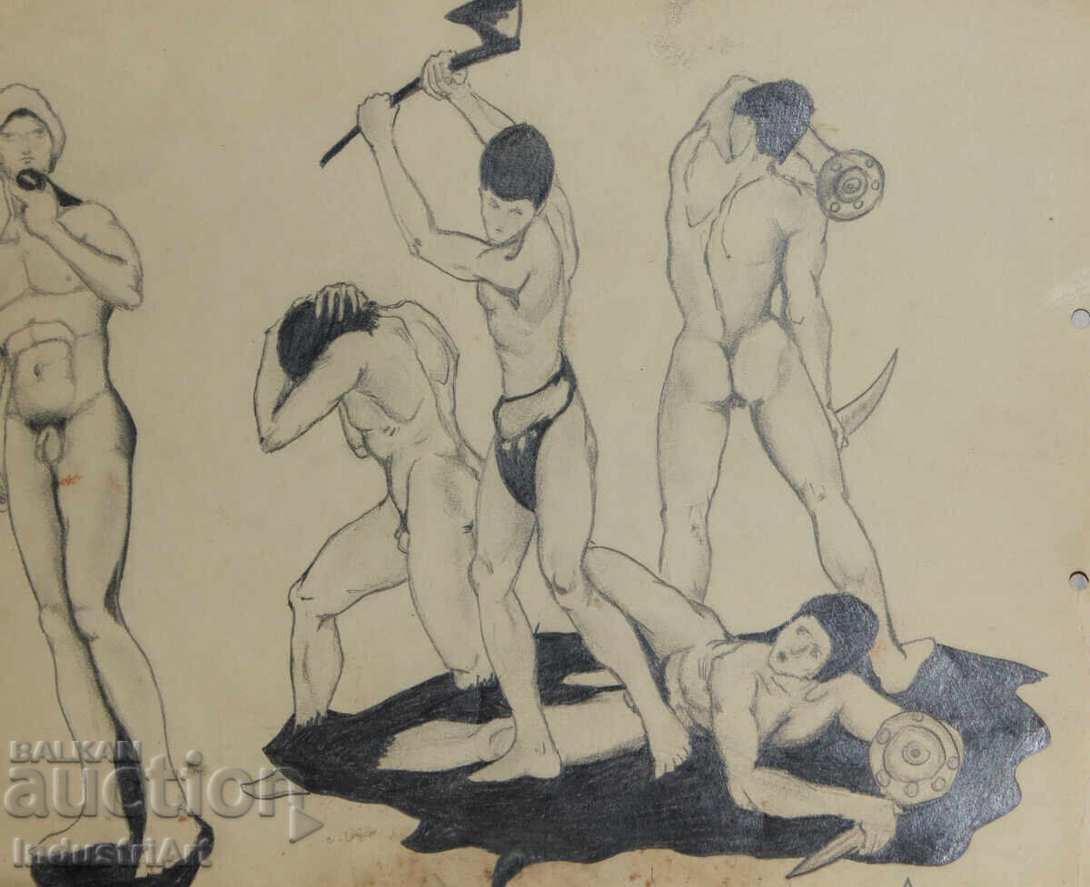 Παράδοση Σχέδιο με μολύβι πορτρέτο γυμνού σώματος φιγούρα σύνθεση