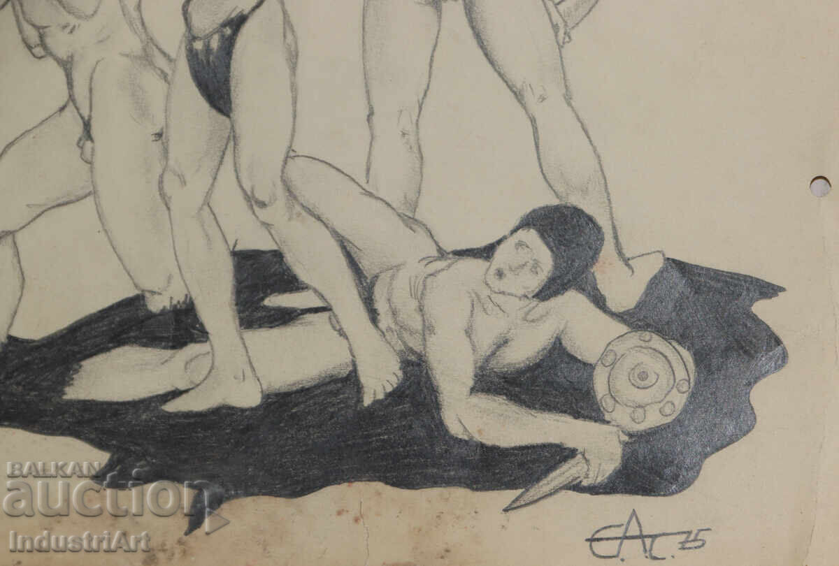 Σχέδιο με μολύβι πορτρέτο γυμνού σώματος φιγούρα σύνθεση - 5