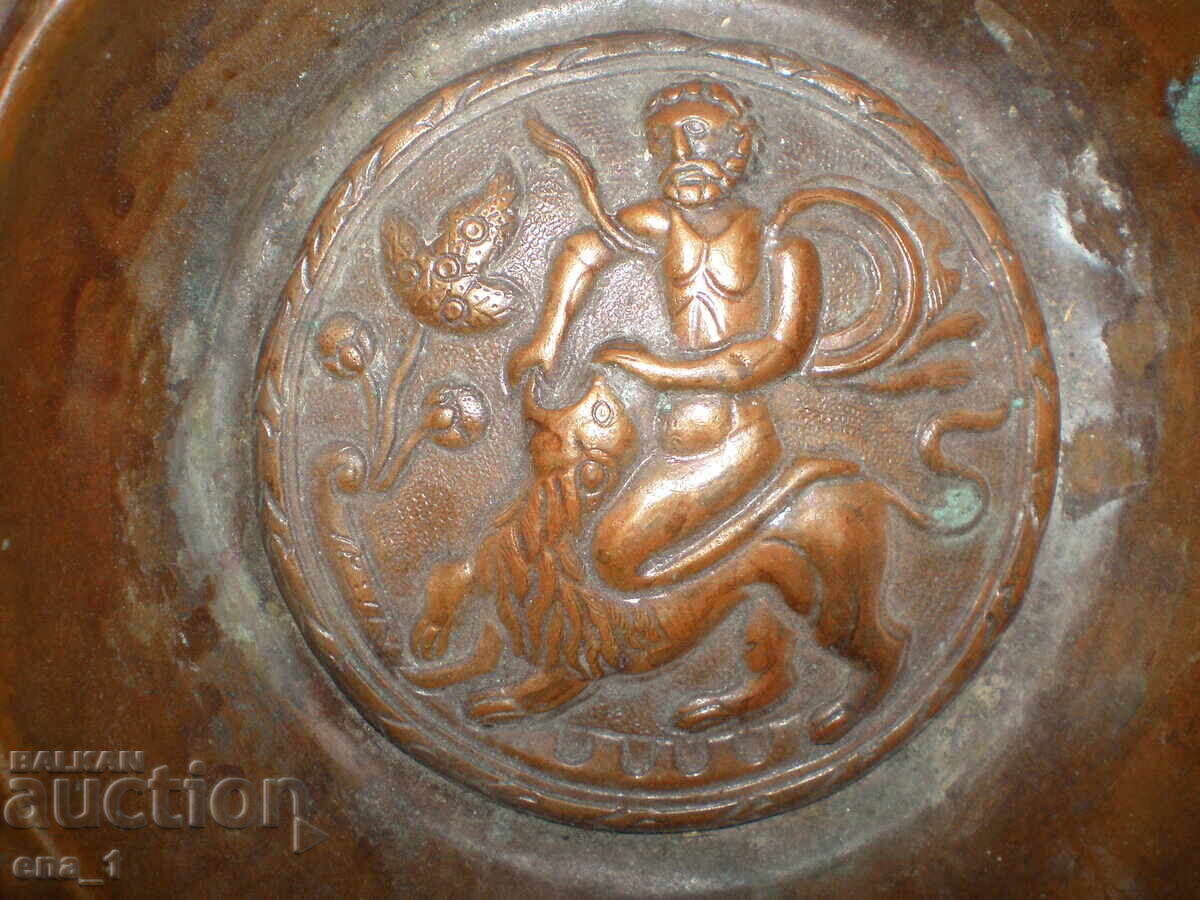 Tavă de epocă Renaștere, lucrată manual din cupru, gravată - secolul 19 - 6