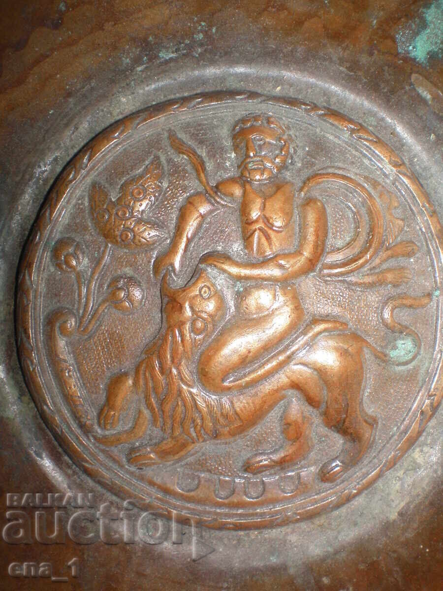 Tavă de epocă Renaștere, lucrată manual din cupru, gravată - secolul 19 - 7