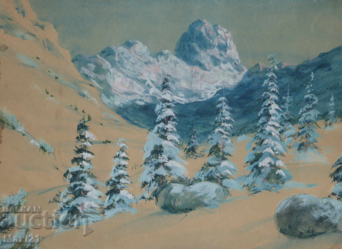 Παλαιό έργο ζωγραφικής με ακουαρέλα, ορεινό τοπίο με τιμή 200.00 BGN | € 102.26