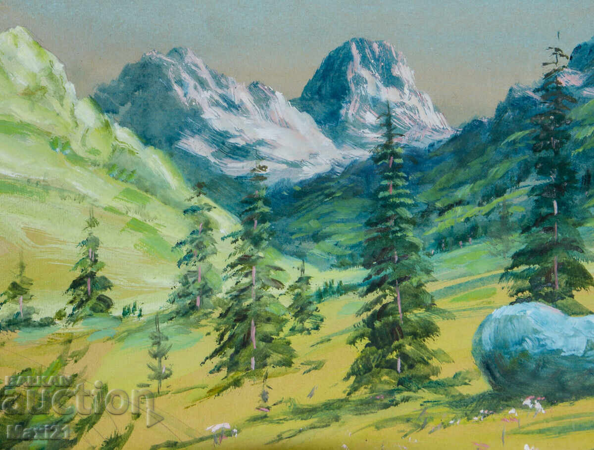 Delivery of Old watercolor painting, natural landscape, mountain
