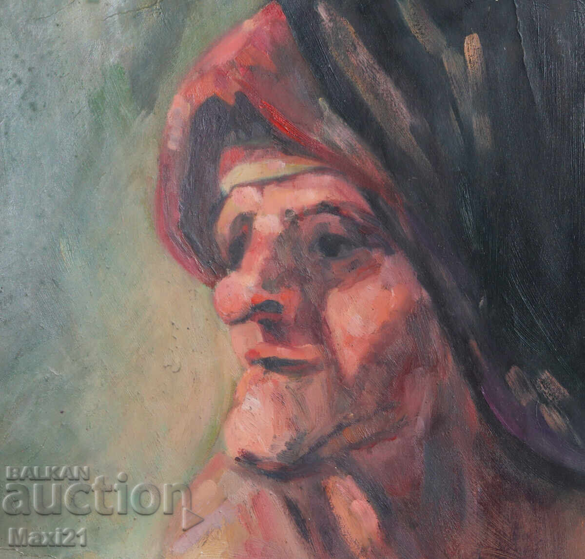 Tablou vechi, ulei pe pânză, portret cu preț 170.00 BGN | € 86.92