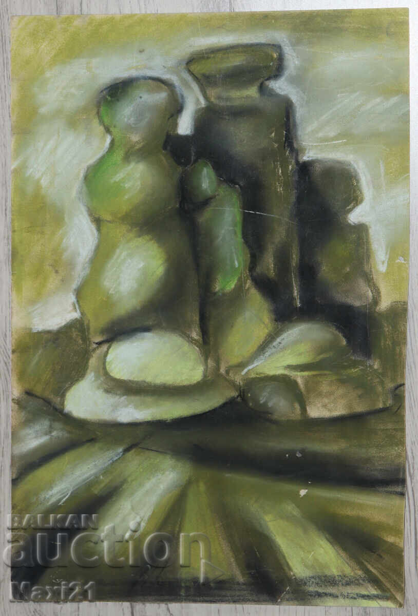 Pictură veche de peisaj pastel stânci cu preț 150.00 BGN | € 76.69 Pictură veche de peisaj pastel stânci cu preț 150.00 BGN | € 76.69