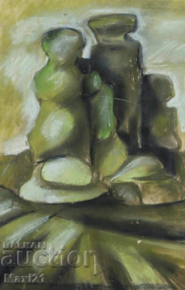 Licitație Pictură veche de peisaj pastel stânci Licitație Pictură veche de peisaj pastel stânci