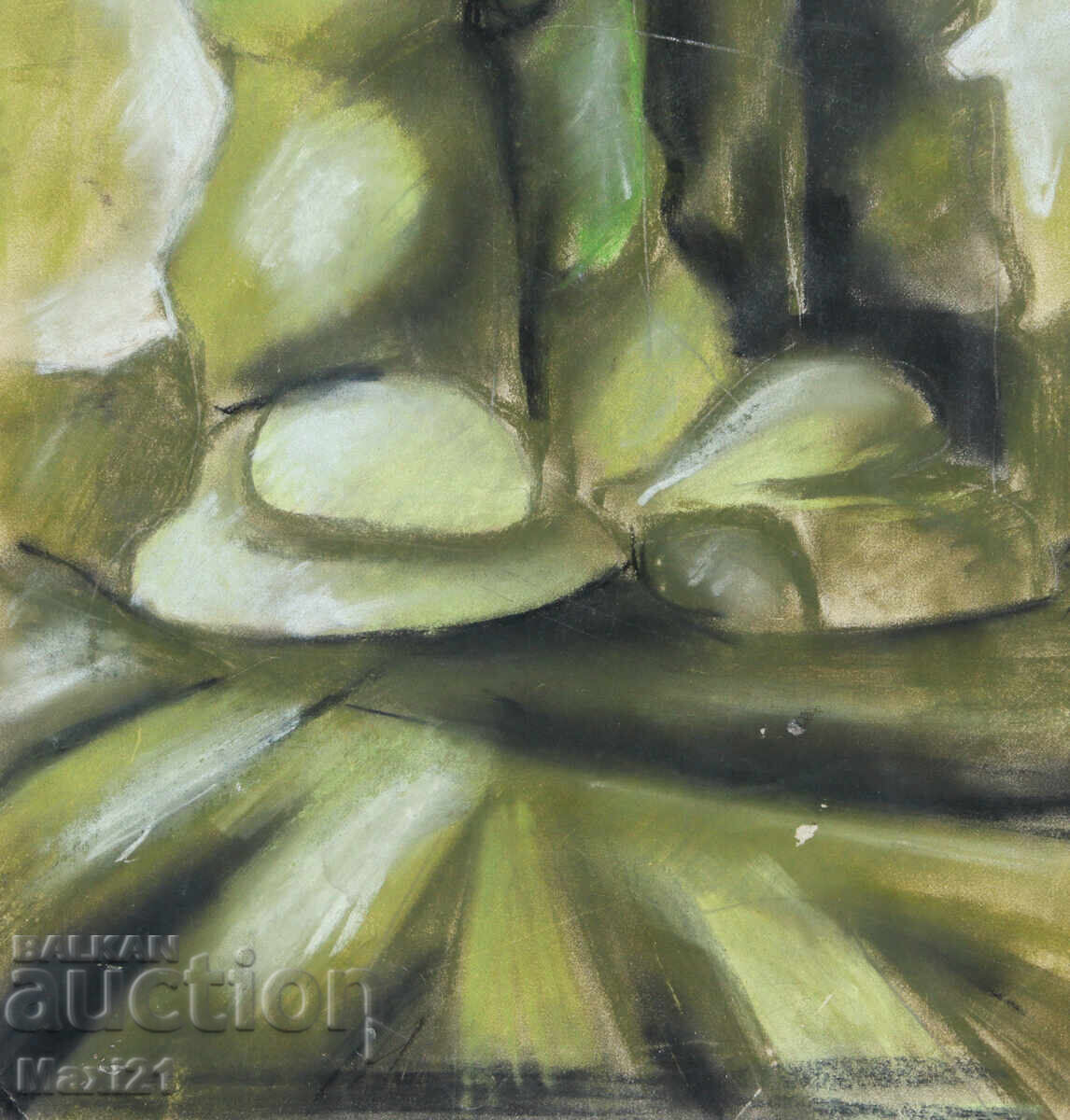 Pictură veche de peisaj pastel stânci - 5 Pictură veche de peisaj pastel stânci - 5