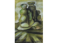 Стара пейзажна картина пастел скали