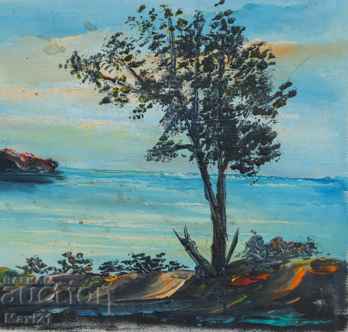 Θαλασσινό τοπίο, παλιός πίνακας, λάδι - 5