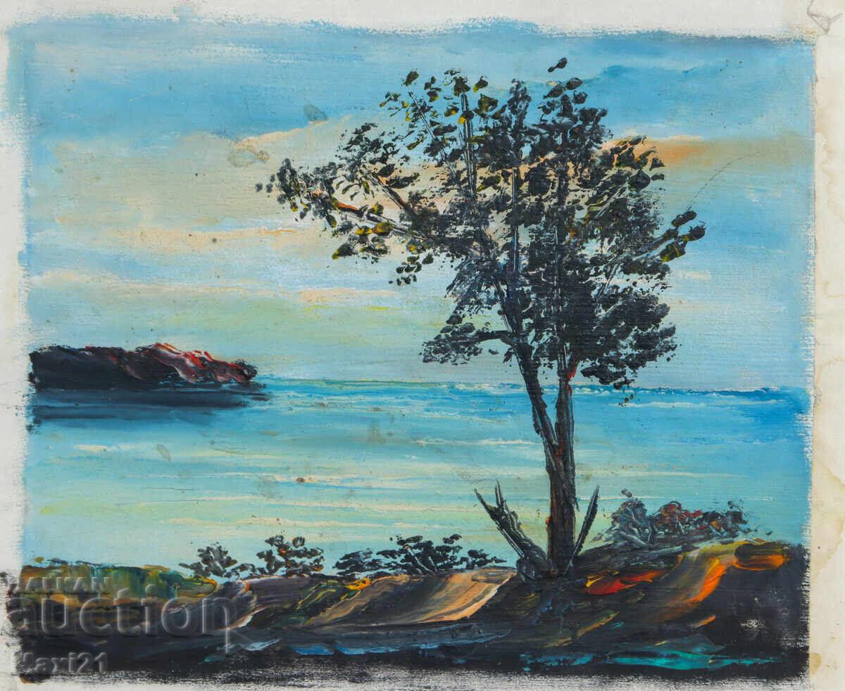 Θαλασσινό τοπίο, παλιός πίνακας, λάδι