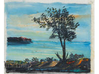 Пейзаж морски бряг стара картина масло