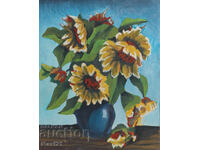 Old still life painting, tempera paints