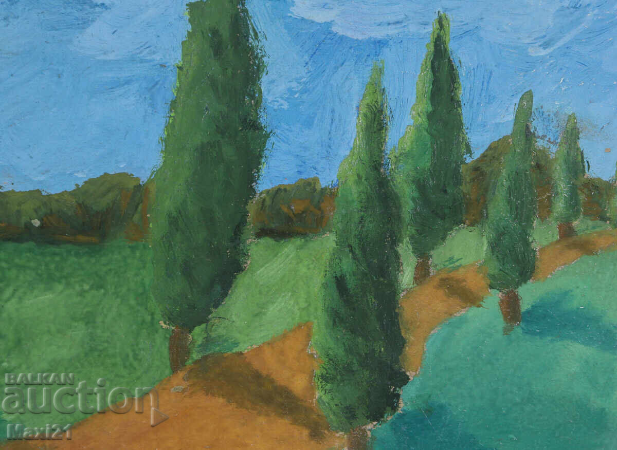 Pictură veche de peisaj, tempera - 5