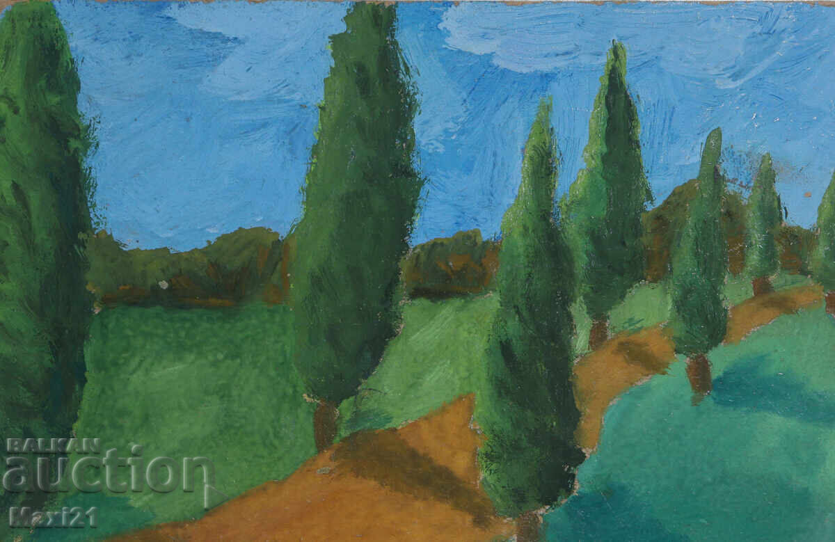 Pictură veche de peisaj, tempera