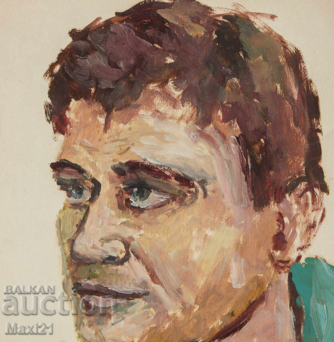 Delivery of Old portrait painting, tempera paints