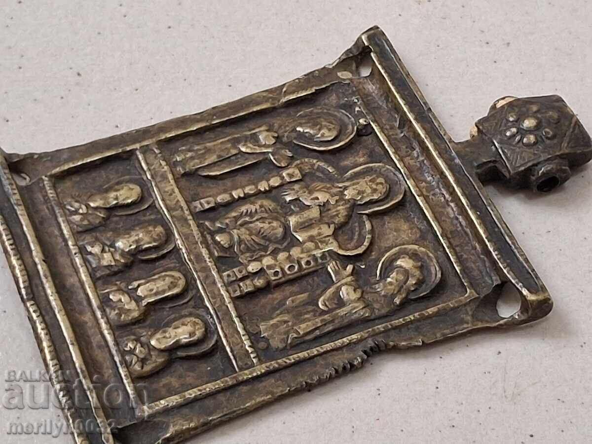 Russian bronze neck icon, center from a triptych, 19th century - 5
