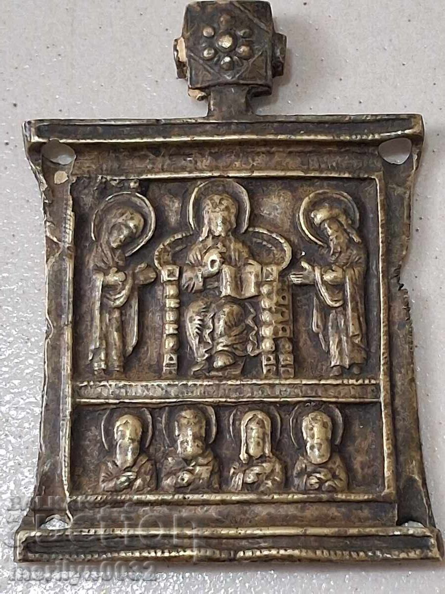 Russian bronze neck icon, center from a triptych, 19th century
