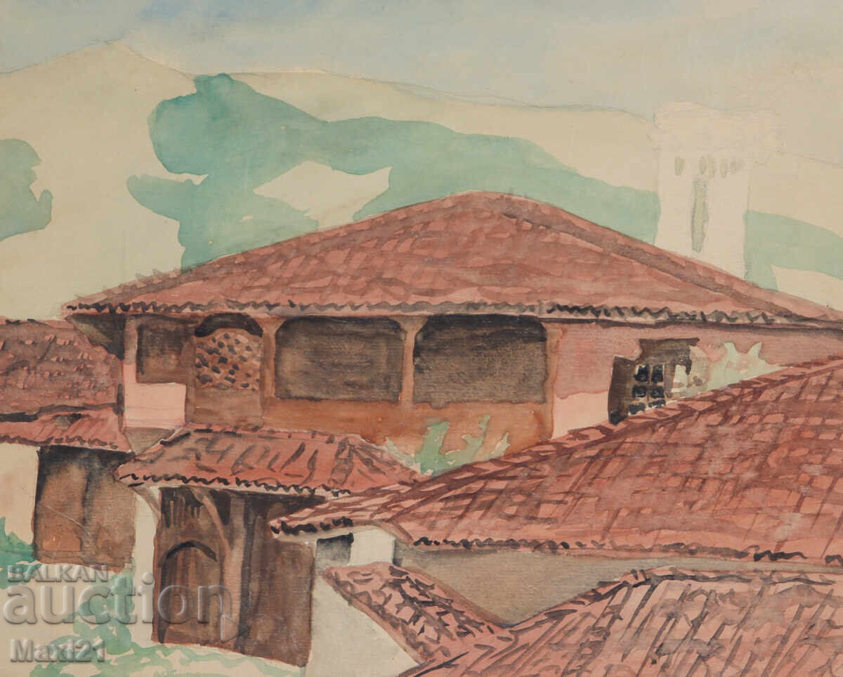 Peisaj urban vechi cu acuarelă cu preț 180.00 BGN | € 92.03