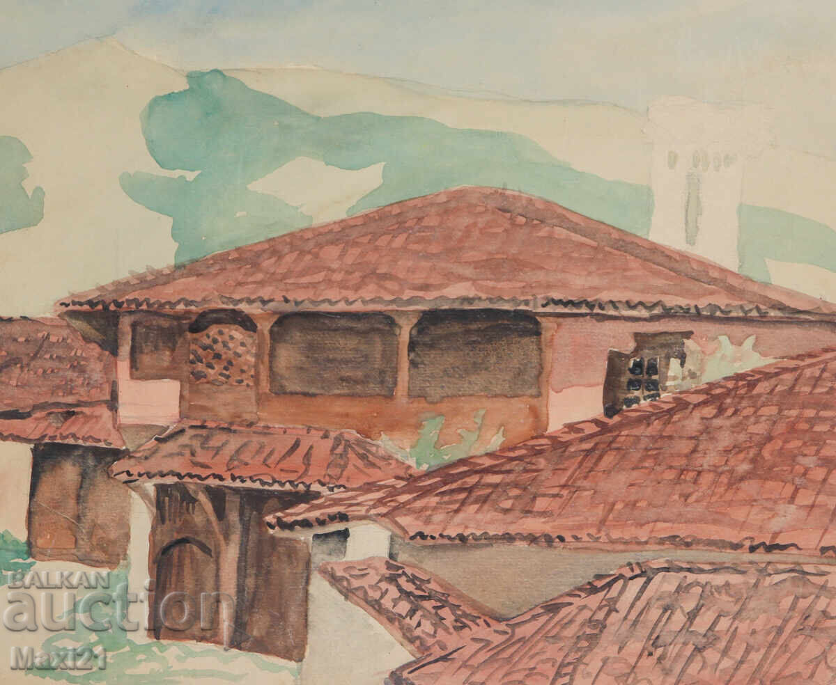 Licitație Peisaj urban vechi cu acuarelă