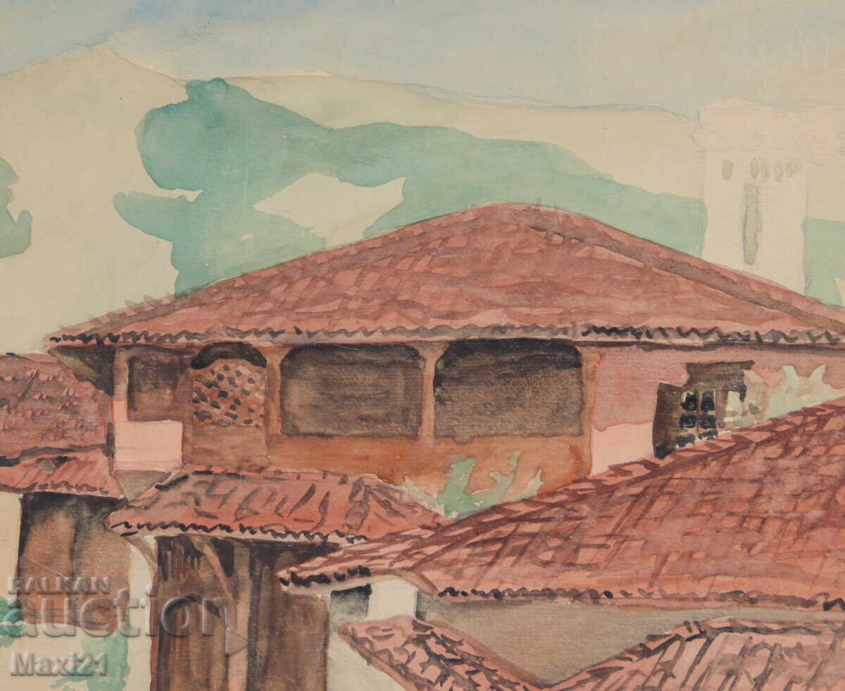 Livrarea Peisaj urban vechi cu acuarelă