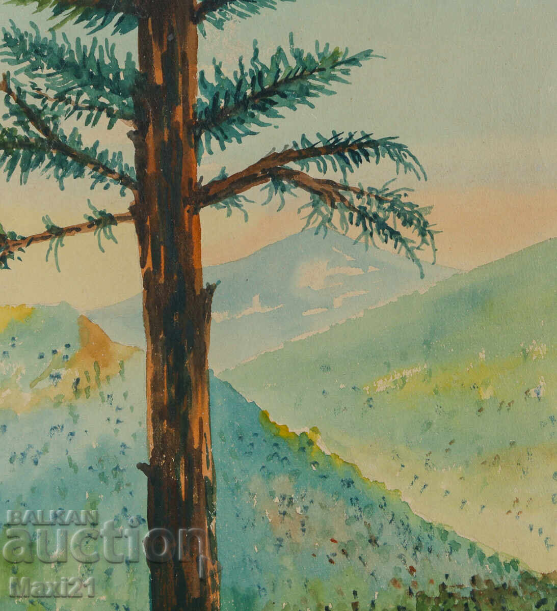 Δημοπρασία Παλιός πίνακας ακουαρέλας φυσικού τοπίου