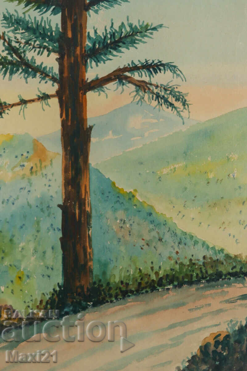 Παλιός πίνακας ακουαρέλας φυσικού τοπίου