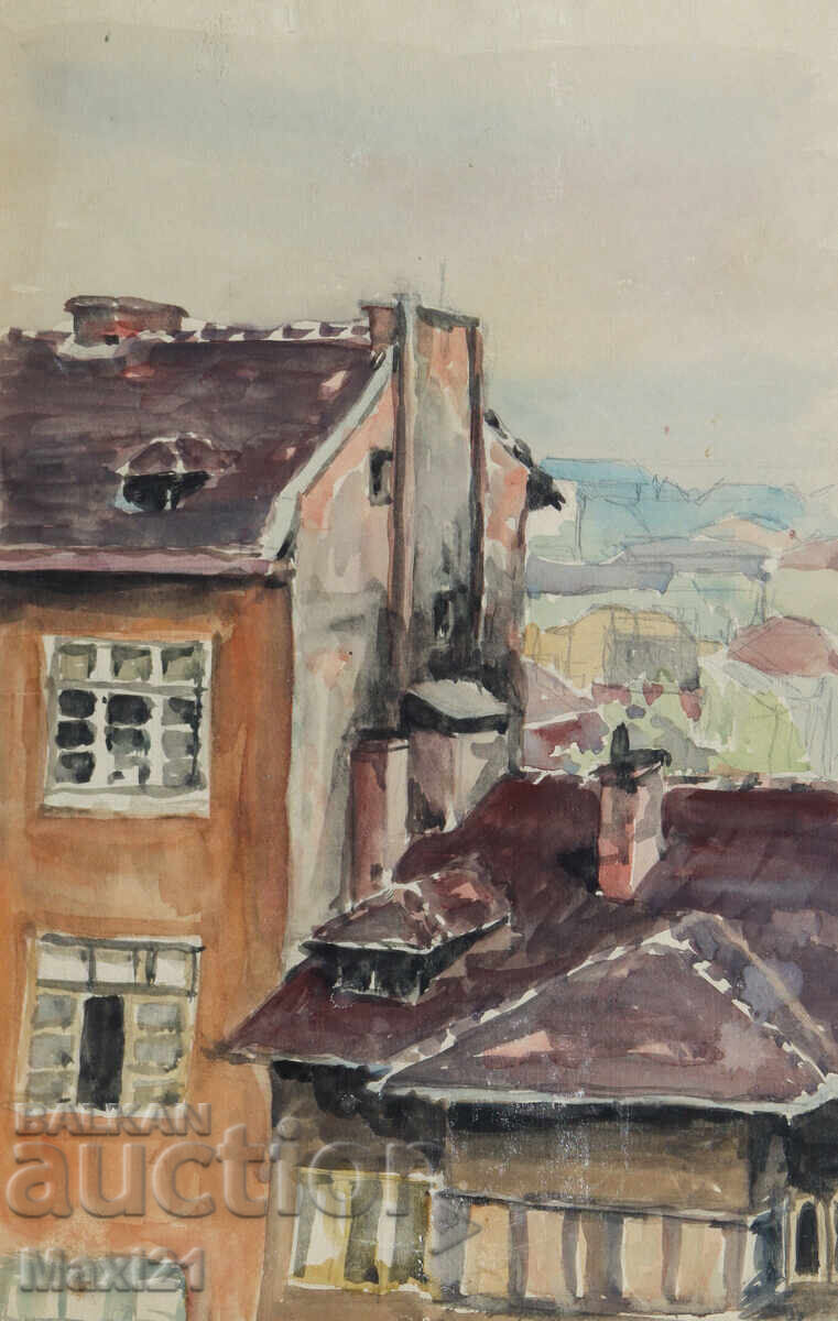 Auction  Old watercolor painting cityscape