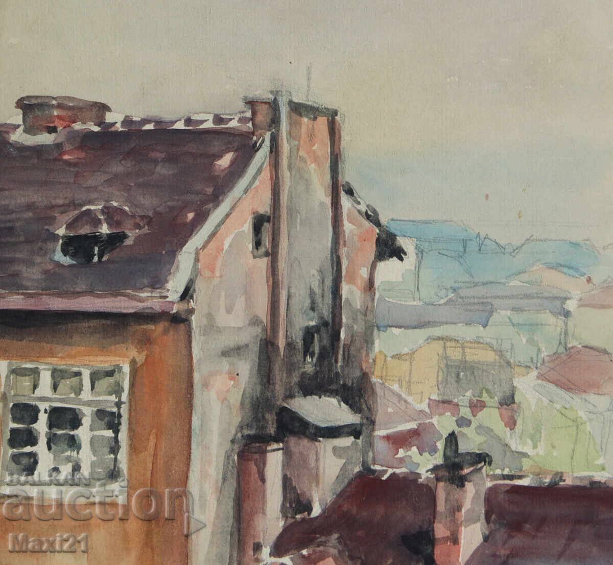 Delivery of Old watercolor painting cityscape