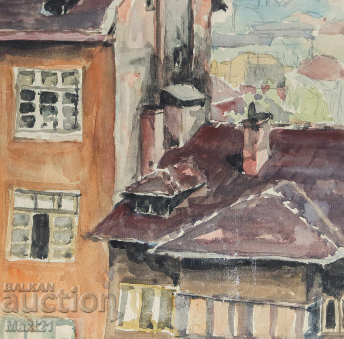 Old watercolor painting cityscape - 5