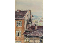 Стара картина акварел градски пейзаж