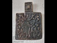 Icoană rusească veche din bronz de gât, secolul al XIX-lea