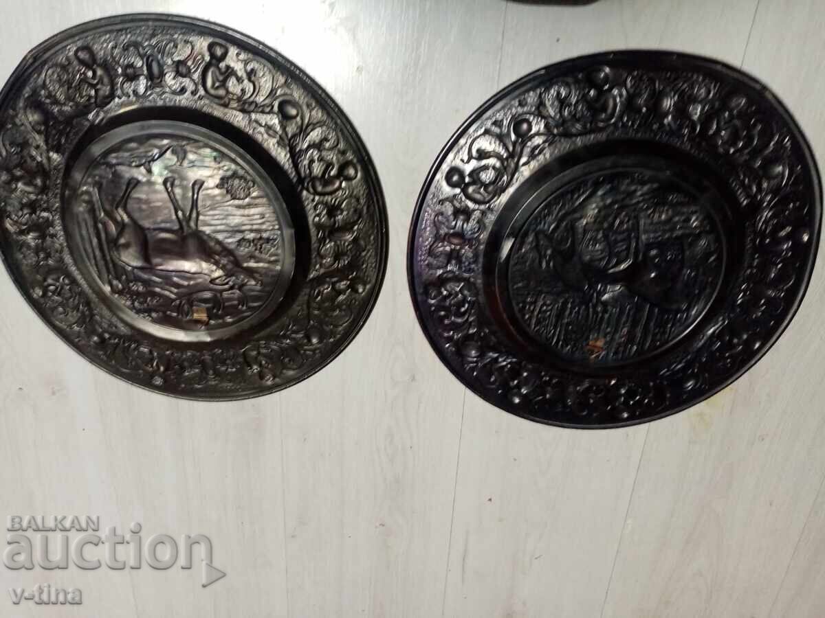 Pair of copper wall plates with hunting scenes: deer, roe deer - 6