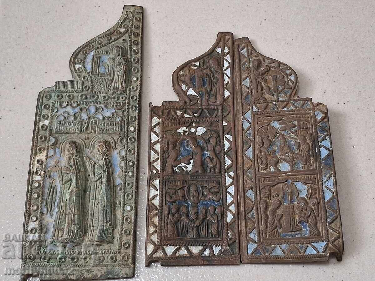 Εμαγιέ πόρτες από ρωσικό μπρούτζινο τρίπτυχο - 19ος αιώνας Εμαγιέ πόρτες από ρωσικό μπρούτζινο τρίπτυχο - 19ος αιώνας
