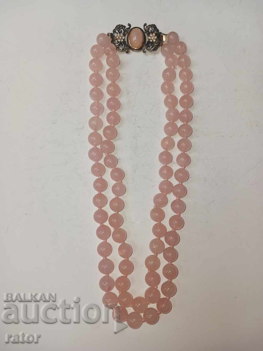 Όμορφο κολιέ - ροζ χαλαζίας, ασήμι, επιχρύσωση Όμορφο κολιέ - ροζ χαλαζίας, ασήμι, επιχρύσωση