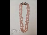 Όμορφο κολιέ - ροζ χαλαζίας, ασήμι, επιχρύσωση