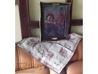 Tablă vintage din lemn și pătrat brodat manual