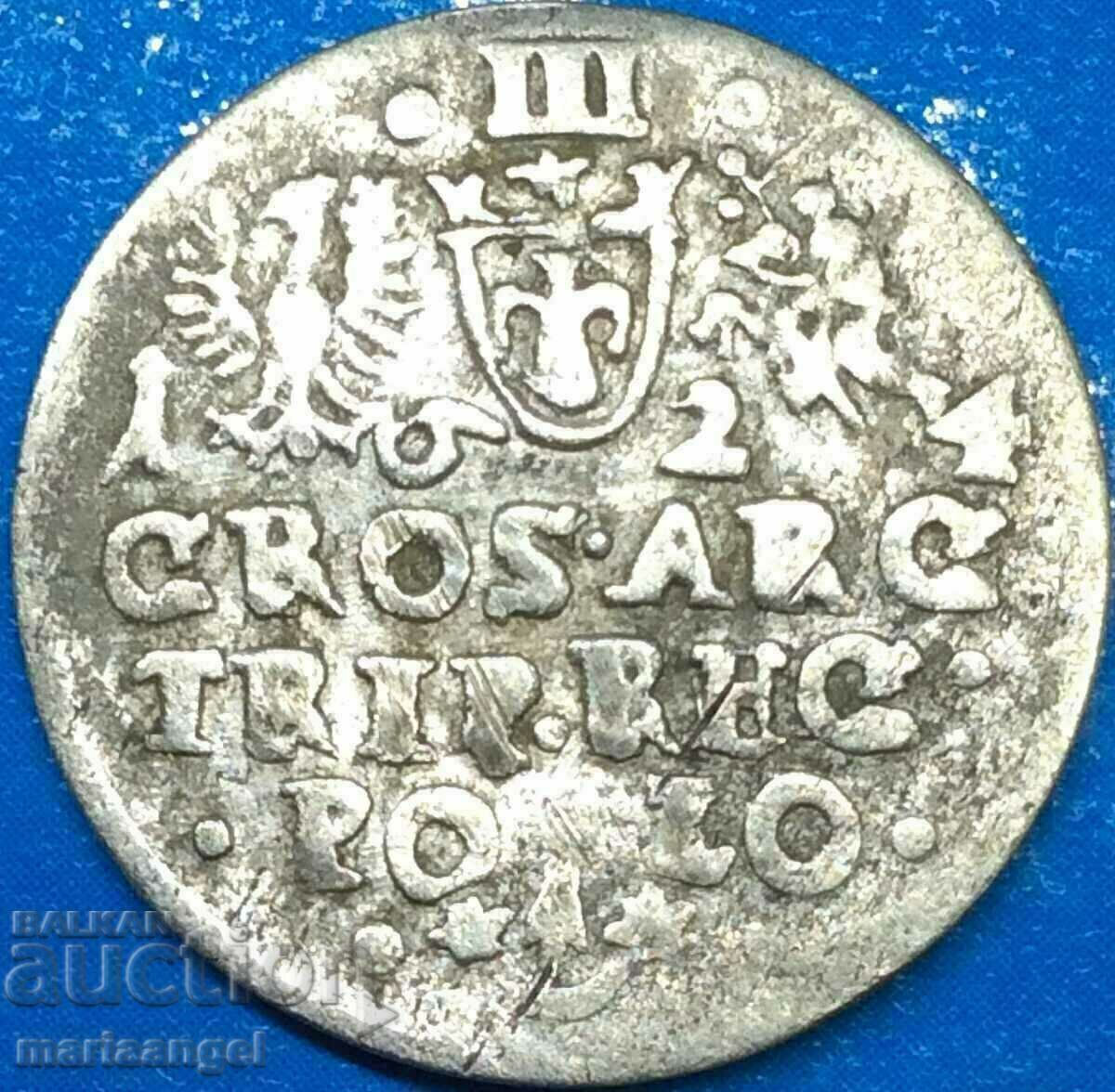 Полша 3 гроша (трояк) 1624 Сигизмунд III сребро - рядка - 6