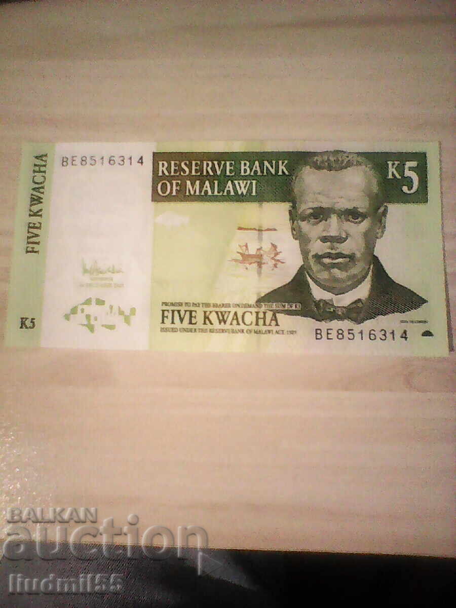MALAWI 5 kwacha 2005 nouă