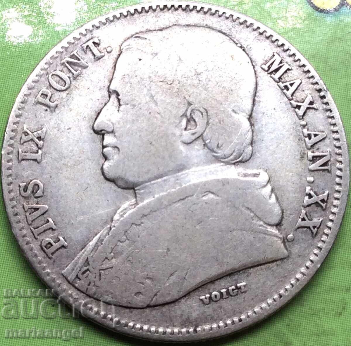 20 Baiocchi 1865 Vatican R - Rome Pope Pius IX Silver with price 49.90 BGN | € 25.51