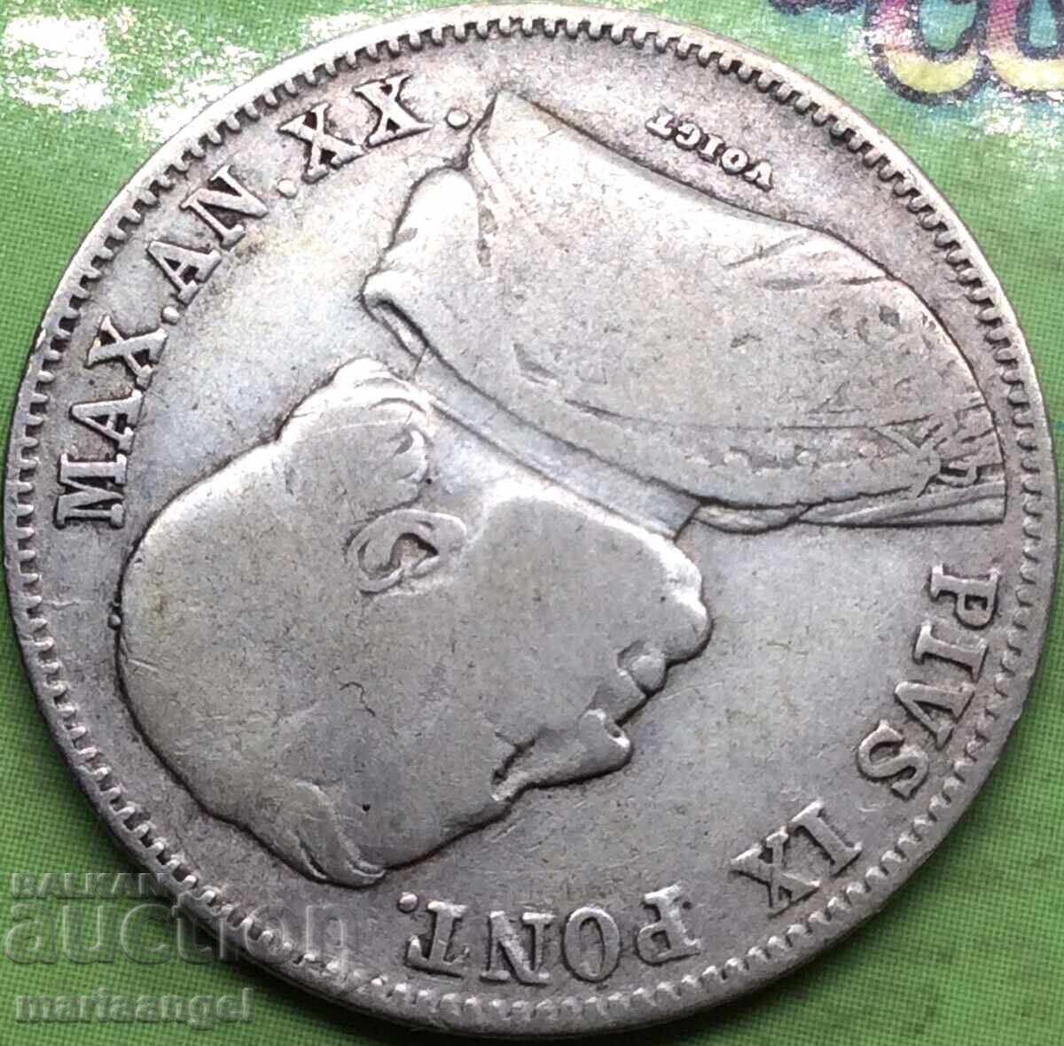 20 Baiocchi 1865 Vatican R - Rome Pope Pius IX Silver - 6