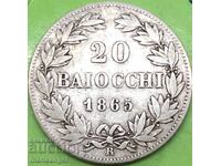 20 Baiocchi 1865 Vatican R - Rome Pope Pius IX Silver