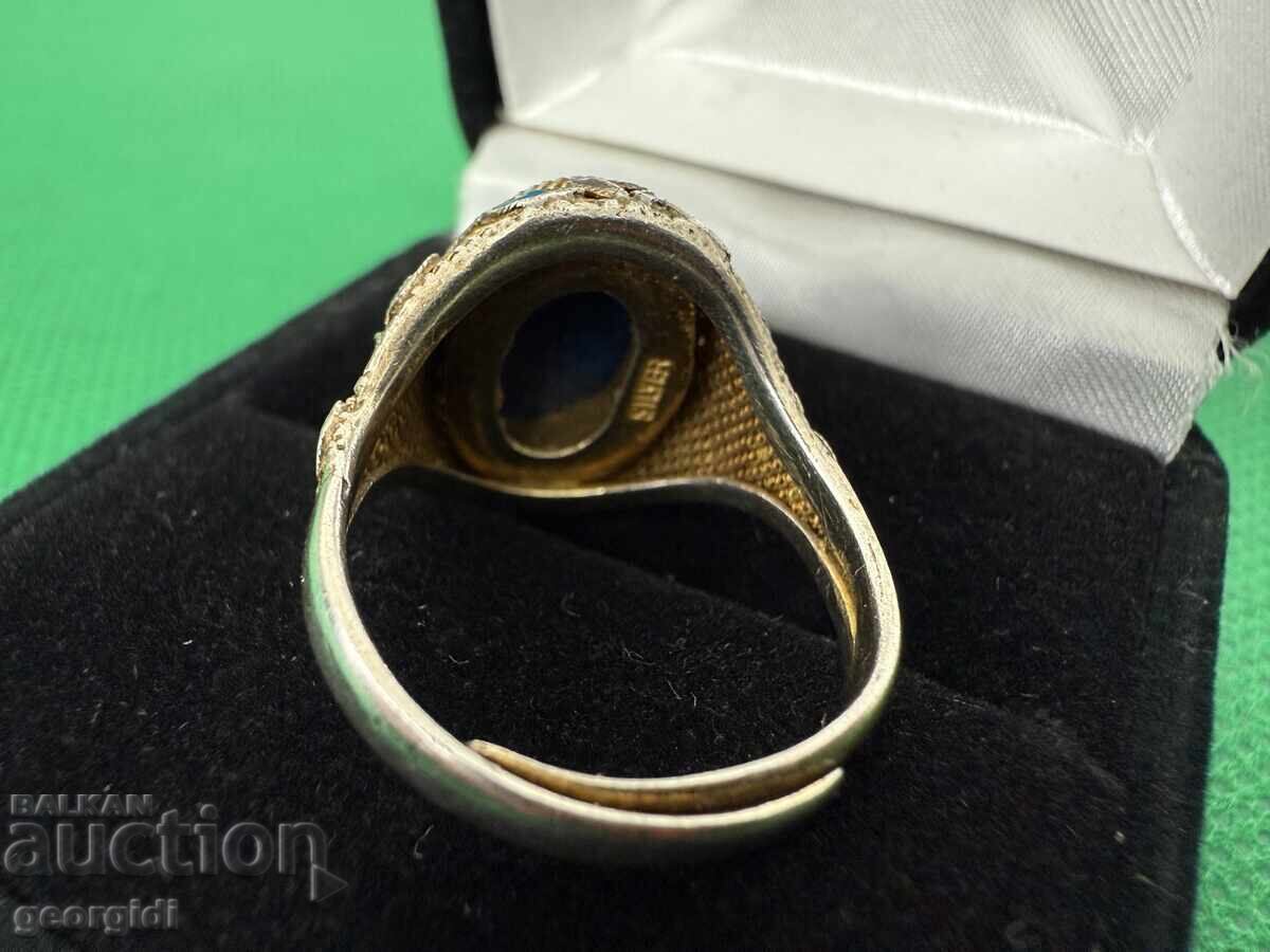 Livrarea Unicat! Inel de argint cu email / aurire și lapis lazuli