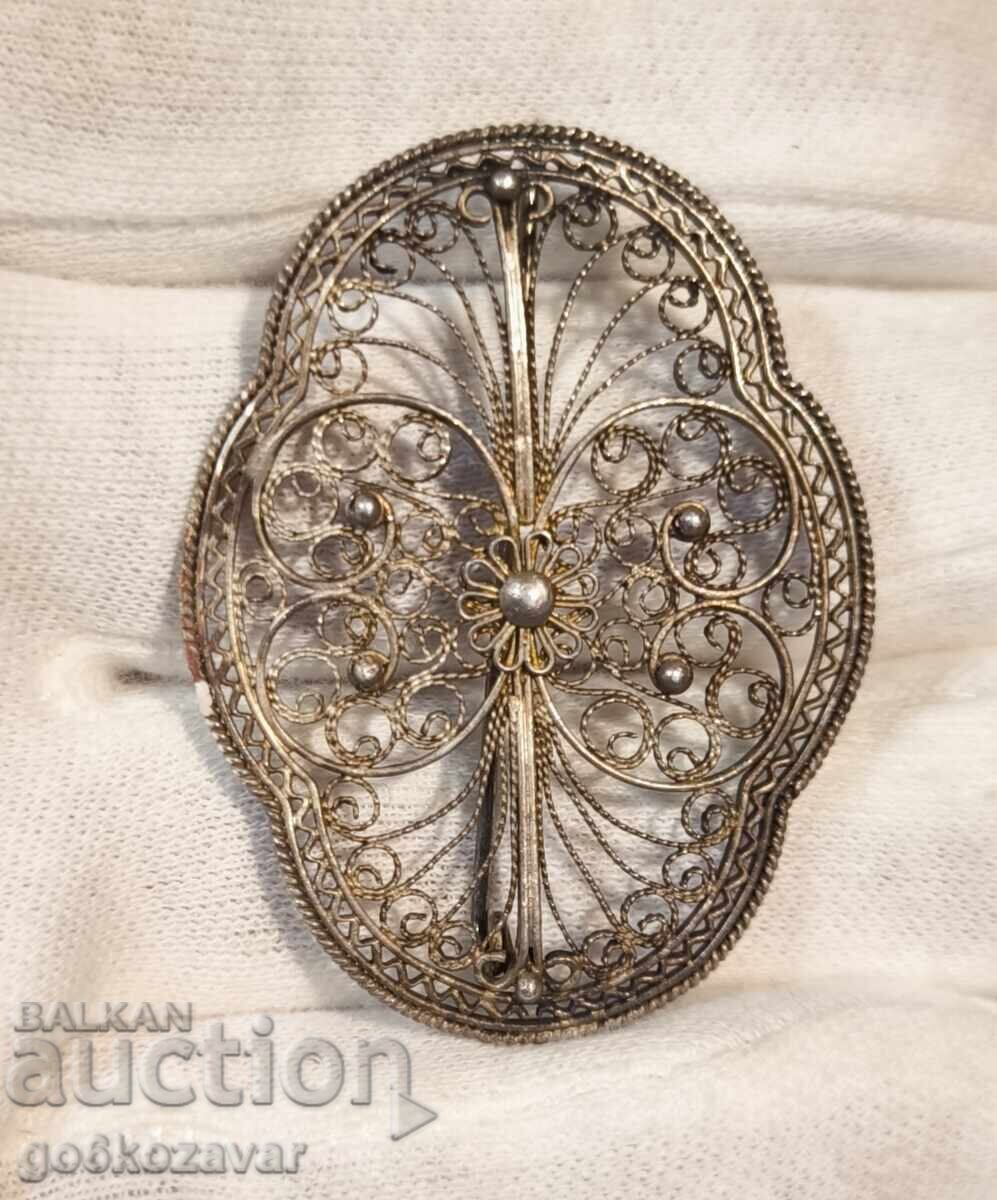 Licitație Veche broșă din argint filigran, foare bună, probă înaltă!