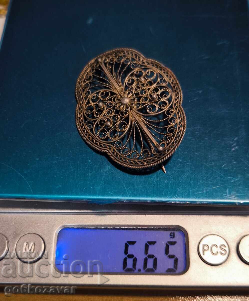 Veche broșă din argint filigran, foare bună, probă înaltă! - 5