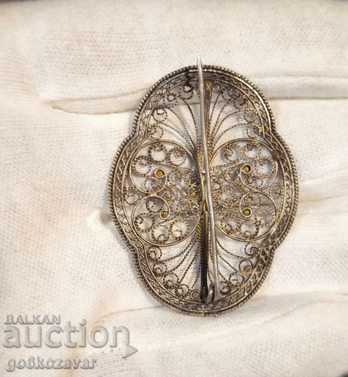 Veche broșă din argint filigran, foare bună, probă înaltă! - 6