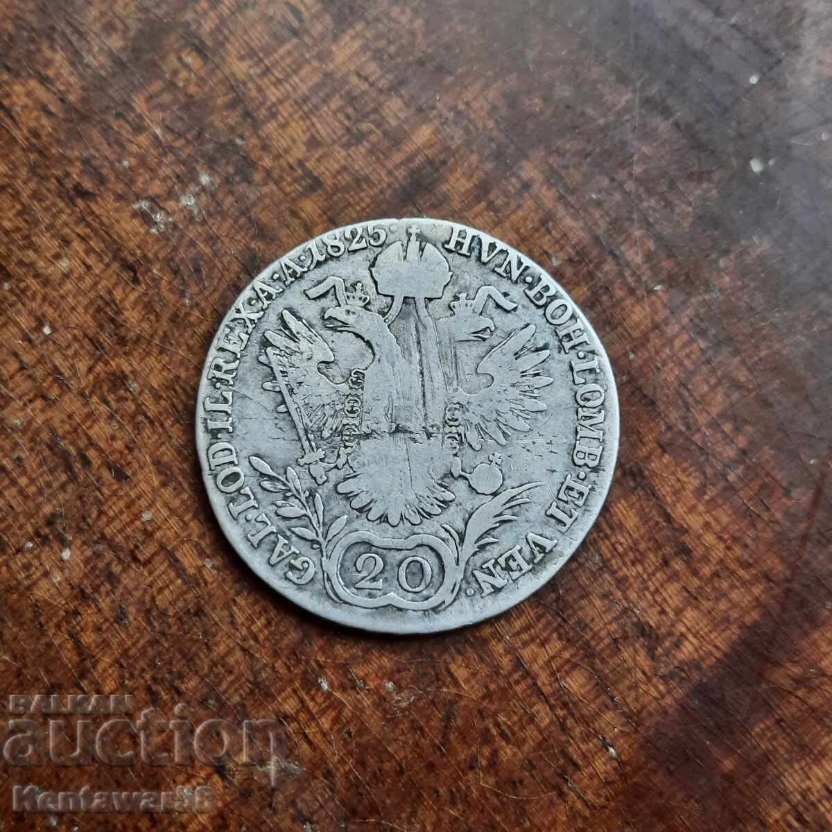 Austria-Hungary 20 Kreuzer 1825 E Silver with price € 20.00 | 39.12 BGN