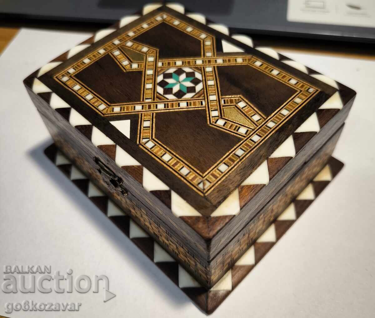 Auction  Old wooden box, lacquered mosaic and bone inlay