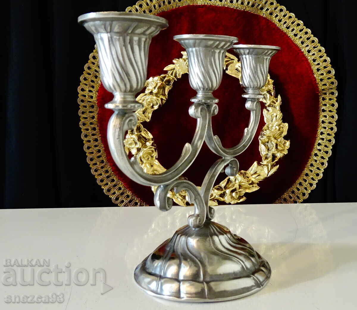 Τρίφωτος κηροπήγιο, τριπλό κηροπήγιο από κασσίτερο, Art Nouveau με τιμή 75.00 BGN | € 38.35