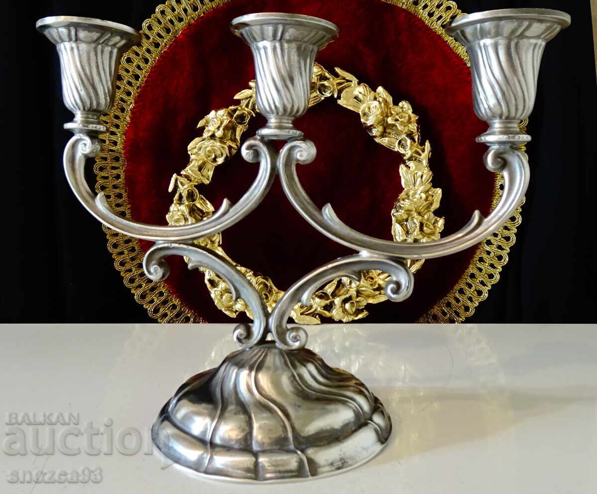Δημοπρασία Τρίφωτος κηροπήγιο, τριπλό κηροπήγιο από κασσίτερο, Art Nouveau