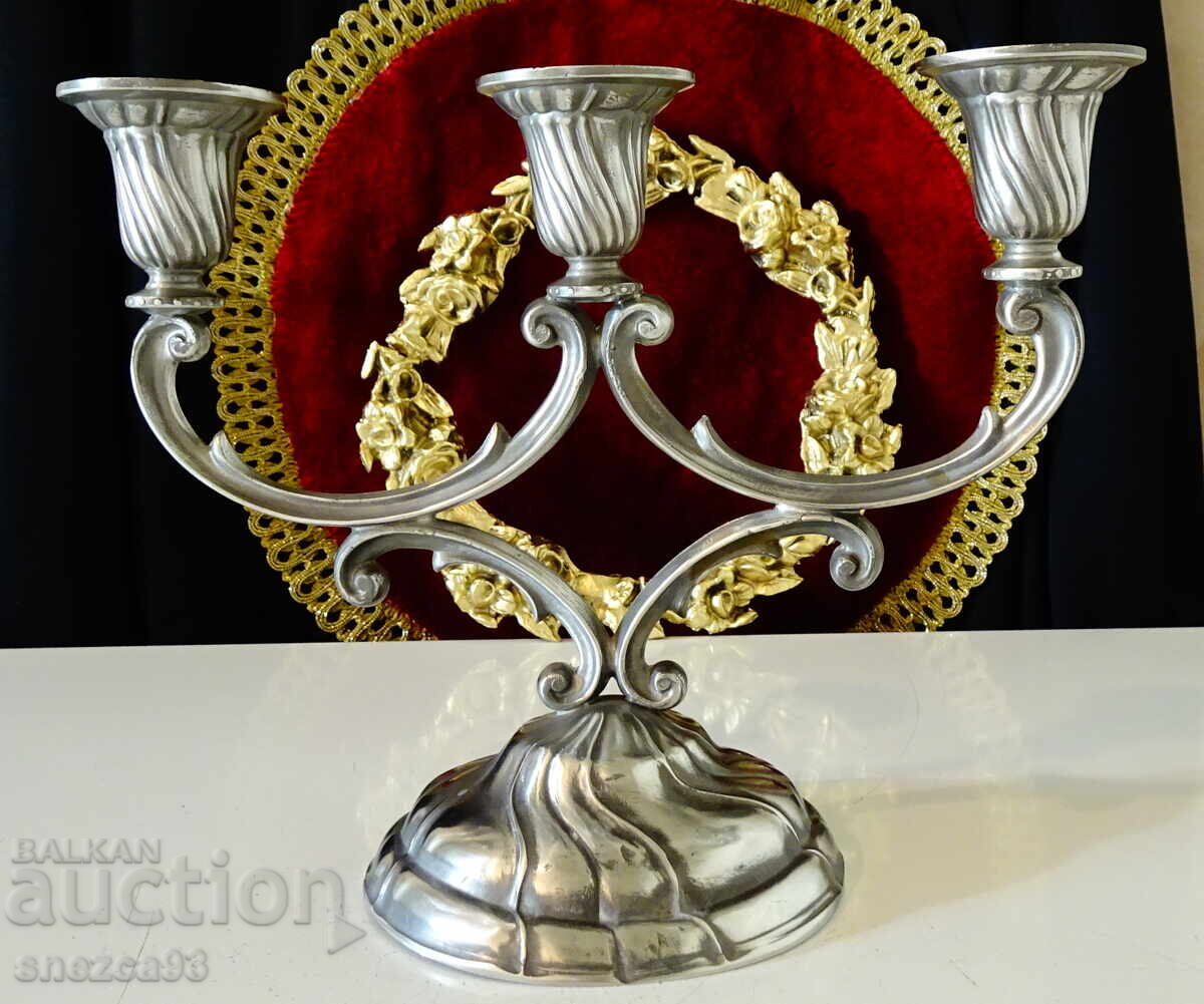 Τρίφωτος κηροπήγιο, τριπλό κηροπήγιο από κασσίτερο, Art Nouveau - 7